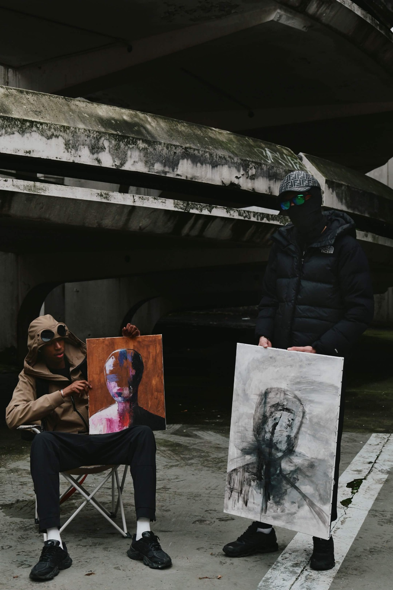 i2 accompagné d’un autre artiste et de leurs œuvres